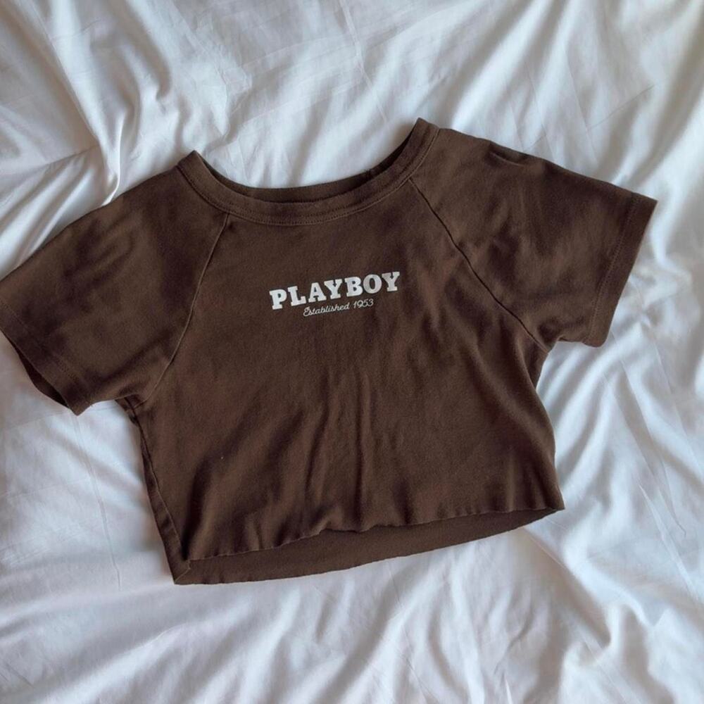 Brown Playboy Bunny Shortsleeve Crop Top